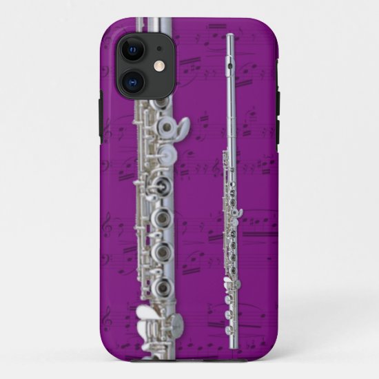 Flute & sheet music phone case. Pick color iPhone 11 Case