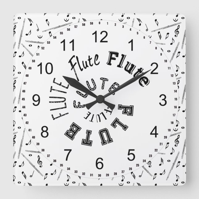 Flute Spiral Text Square Wall Clock (Front)