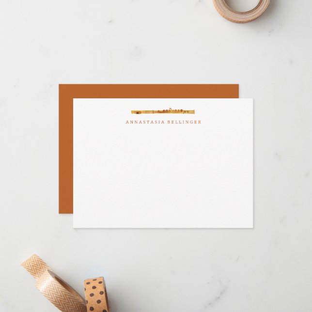 Flute Stationery - Personalized Flute Note Cards (Front/Back In Situ)