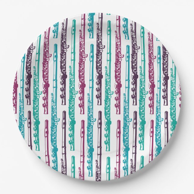 Flute Stripes - Purple and Teal Paper Plates (Front)
