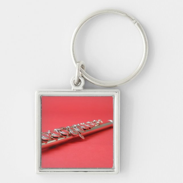 Flute student pink woodwind music keychain (Front)