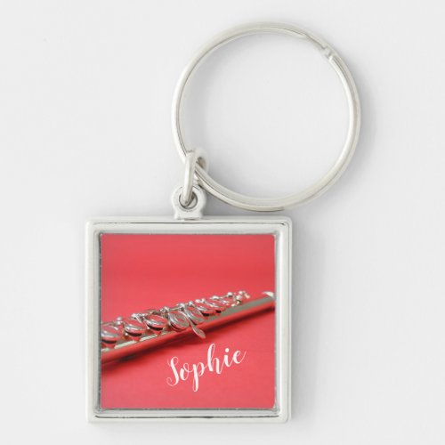 Flute student pink woodwind music keychain