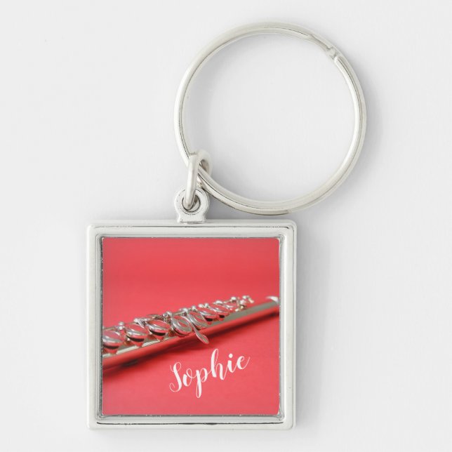 Flute student pink woodwind music keychain (Front)