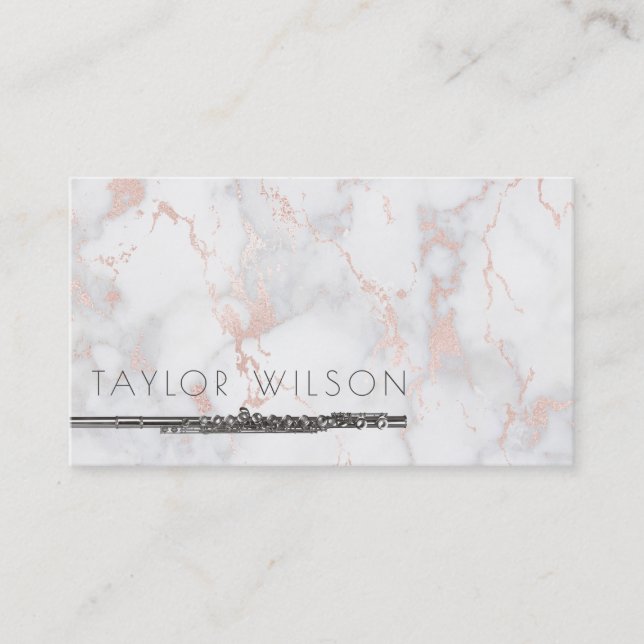 flute teacher marble background business card (Front)