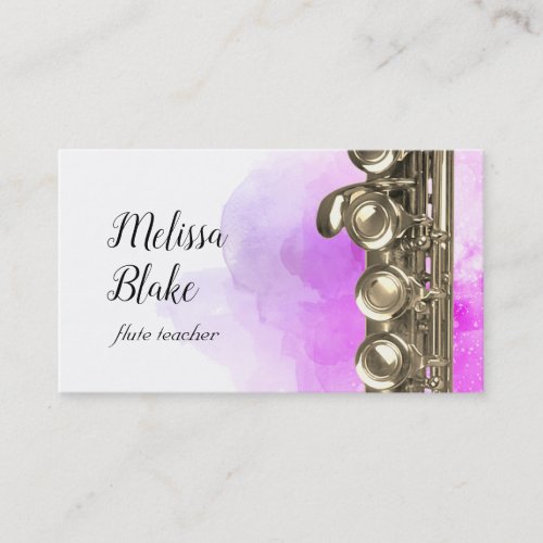 flute teacher purple watercolor background business card