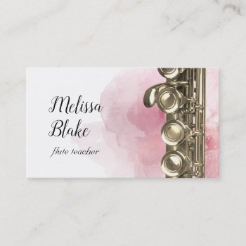 Flute Teacher Watercolor Background Business Card by musickitten at Zazzle