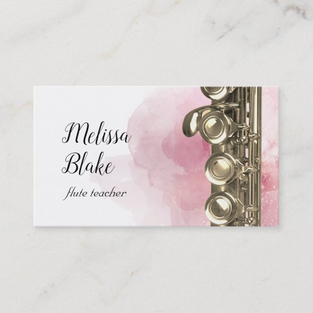 flute teacher watercolor background business card (Front)