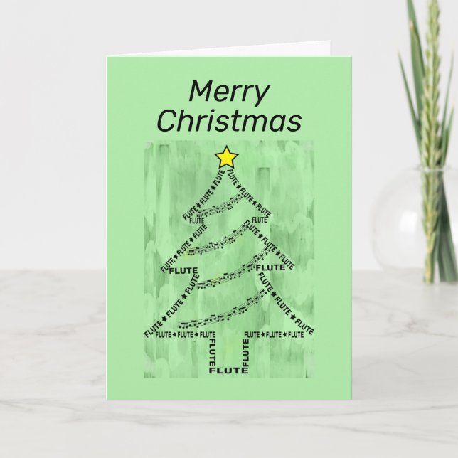 Flute Text Christmas Tree Christmas Card (Front)