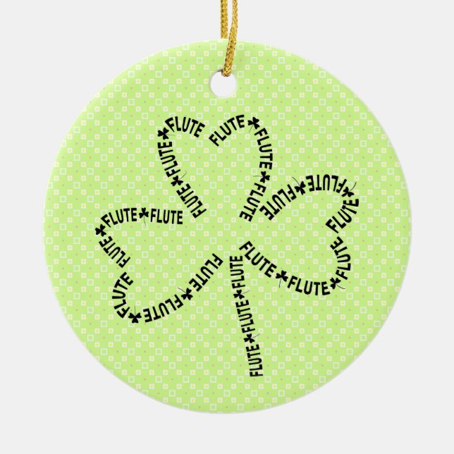 Flute Text Shamrock Ceramic Ornament (Front)