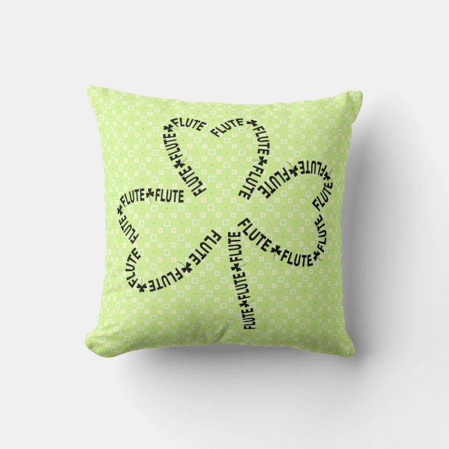 Flute Text Shamrock Throw Pillow (Front)