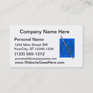 Flute with Blue Treble Clef Background Business Card