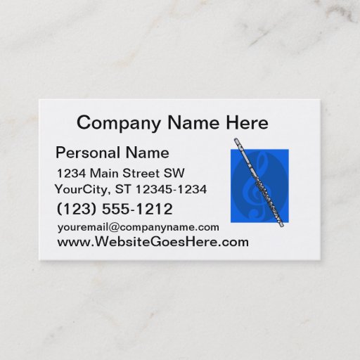 Customizable Flute with Blue Treble Clef Background Business Card