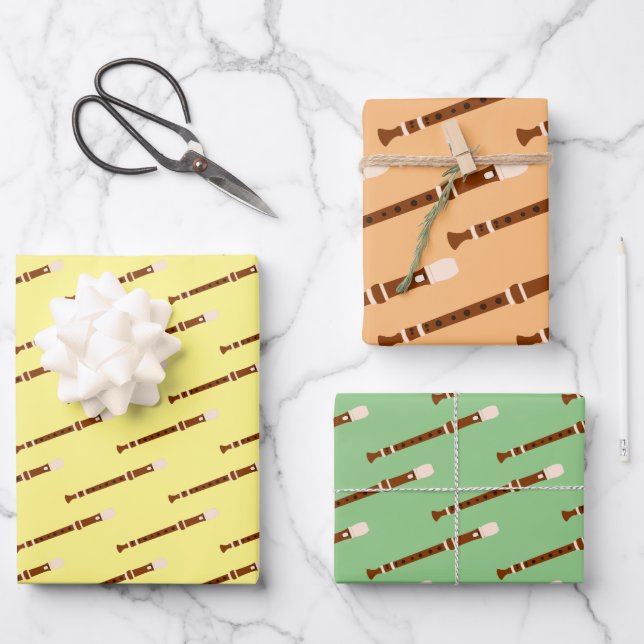 Flute Woodwind Musical Design  Wrapping Paper Sheets (Front)