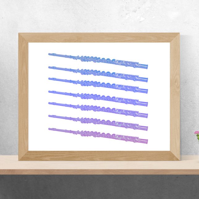 Flutes Instrument Blue Pink Purple Poster (A poster of flutes in blue, pink and purple.)