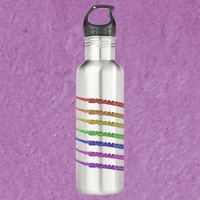 Flutes Instrument Rainbow Stainless Steel Water Bottle (A water bottle with red, orange, yellow, green, blue, pink and purple flutes)