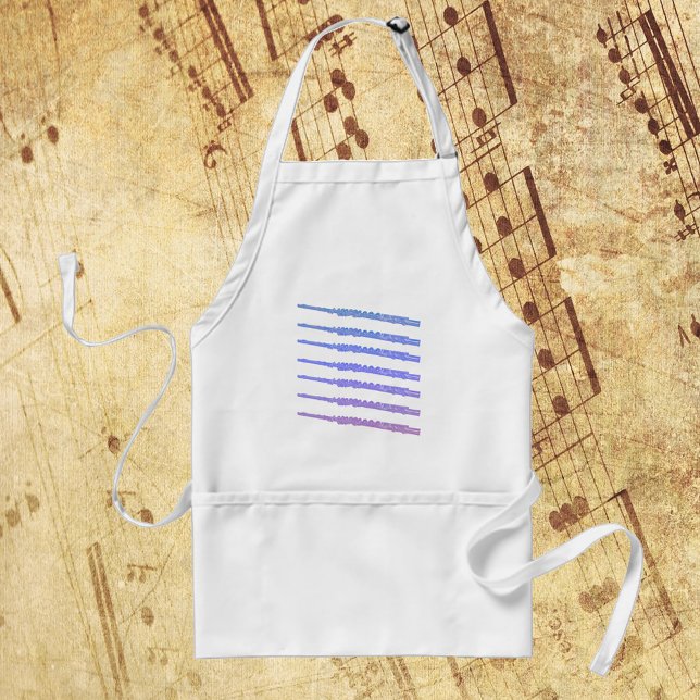 Flutes Musical Pink Blue Purple Adult Apron (An apron with blue, pink and purple flutes.)