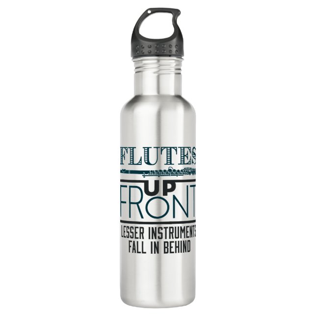 Flutes Up Front Flute Marching Band Stainless Steel Water Bottle (Front)