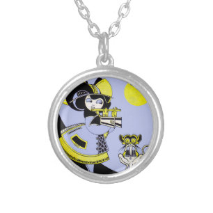 Flutist and the Monkey Silver Plated Necklace