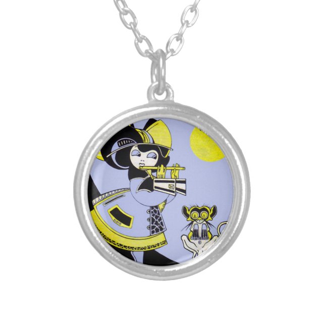 Flutist and the Monkey Silver Plated Necklace (Front)