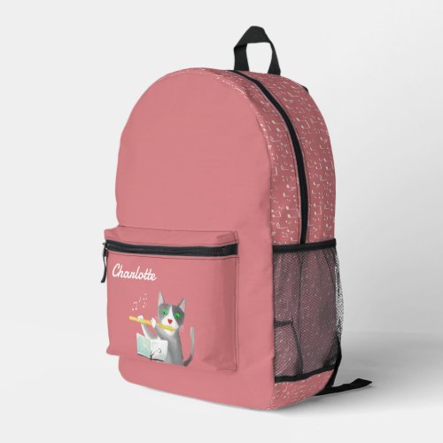 flutist cat design  printed backpack