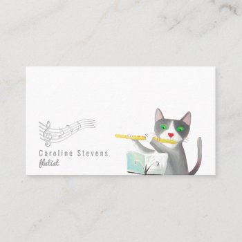 Flutist Cat Portrait Business Card by Lucia_Salemi at Zazzle