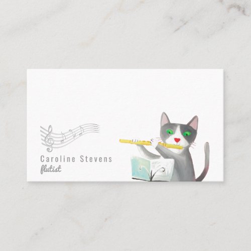 flutist cat portrait business card