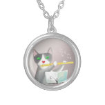 Flutist Cat  Silver Plated Necklace at Zazzle