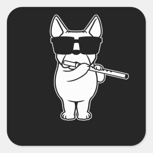 Flutist Flute Player Dog With Flute Square Sticker