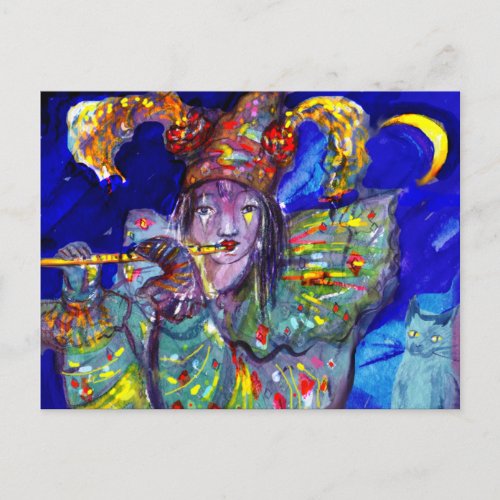 FLUTIST IN BLUE Carnival Masquerade Invitation Postcard