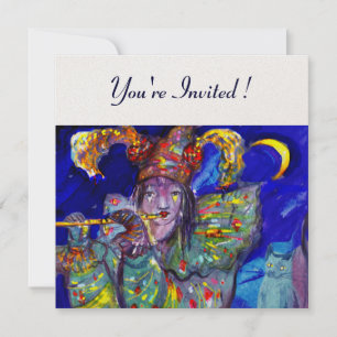 FLUTIST IN BLUE Champagne Birthday Party Invite