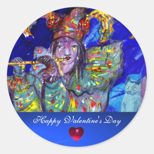 FLUTIST IN BLUE  Valentine Masquerade Classic Round Sticker