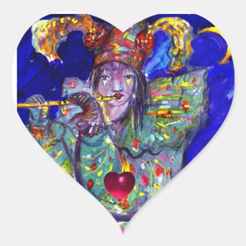 FLUTIST IN BLUE  Valentine Masquerade Heart Heart Sticker