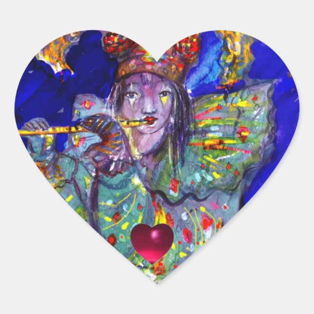 FLUTIST IN BLUE / Valentine Masquerade Heart Sticker (Front)