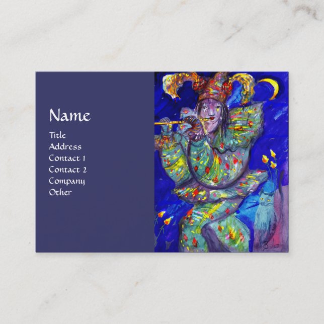 FLUTIST IN BLUE / Venetian Carnival Night Business Card (Front)