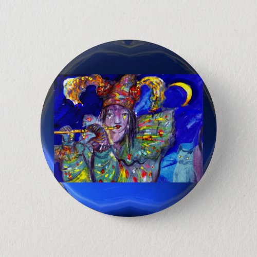 FLUTIST IN BLUE  Venetian Carnival Night Button
