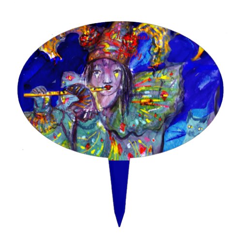 FLUTIST IN BLUE  Venetian Carnival Night Cake Topper