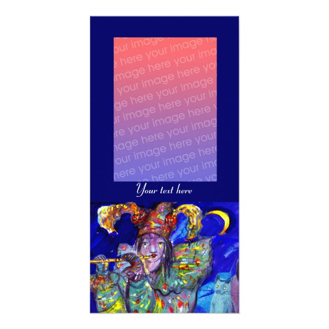 FLUTIST IN BLUE / Venetian Carnival Night Card (Front)