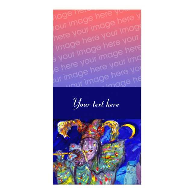 FLUTIST IN BLUE / Venetian Carnival Night Card (Front)