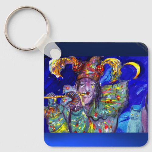 FLUTIST IN BLUE  Venetian Carnival Night Keychain