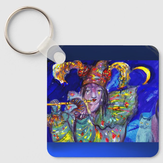 FLUTIST IN BLUE / Venetian Carnival Night Keychain (Front)