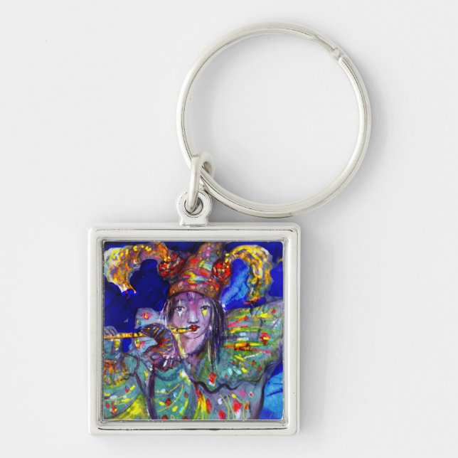 FLUTIST IN BLUE / Venetian Carnival Night Keychain (Front)