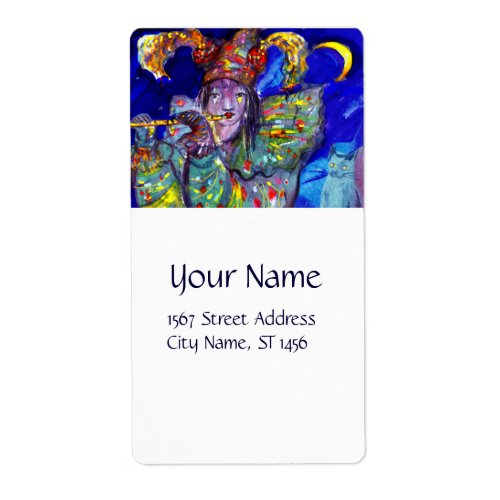 FLUTIST IN BLUE  Venetian Carnival Night Label