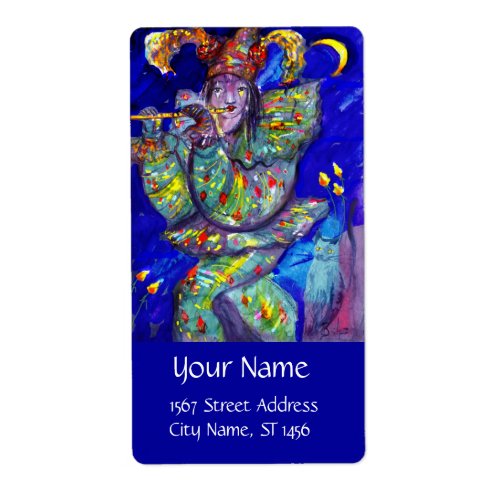 FLUTIST IN BLUE  Venetian Carnival Night Label