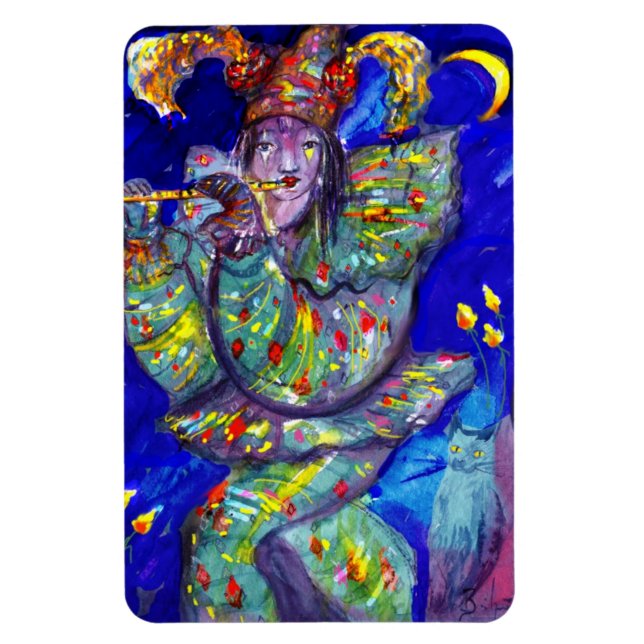 FLUTIST IN BLUE / Venetian Carnival Night Magnet (Vertical)