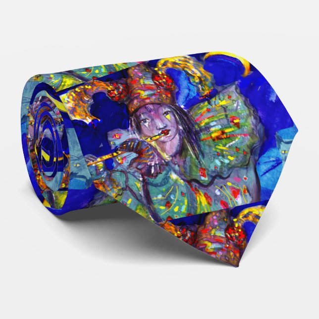 FLUTIST IN BLUE Venetian Carnival Night Neck Tie (Rolled)