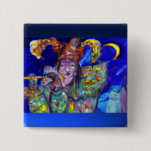 FLUTIST IN BLUE / Venetian Carnival Night Pinback Button