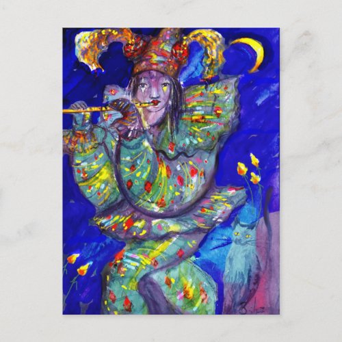 FLUTIST IN BLUE  Venetian Carnival Night Postcard