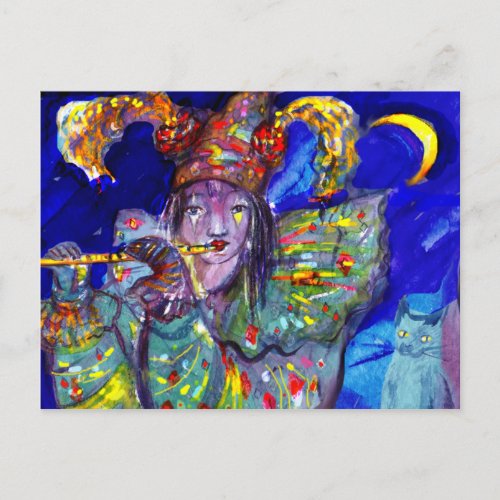 FLUTIST IN BLUE  Venetian Carnival Night Postcard