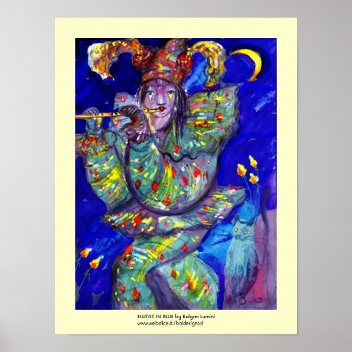 FLUTIST IN BLUE  Venetian Carnival Night Poster
