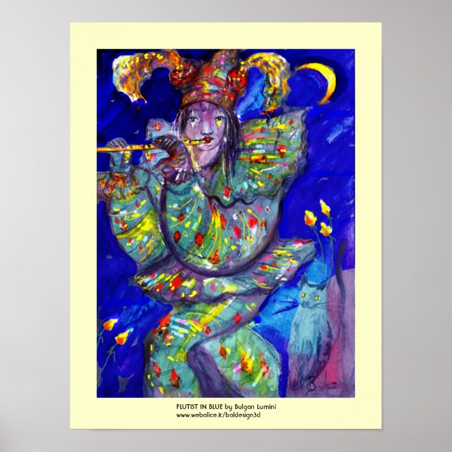 FLUTIST IN BLUE / Venetian Carnival Night Poster (Front)